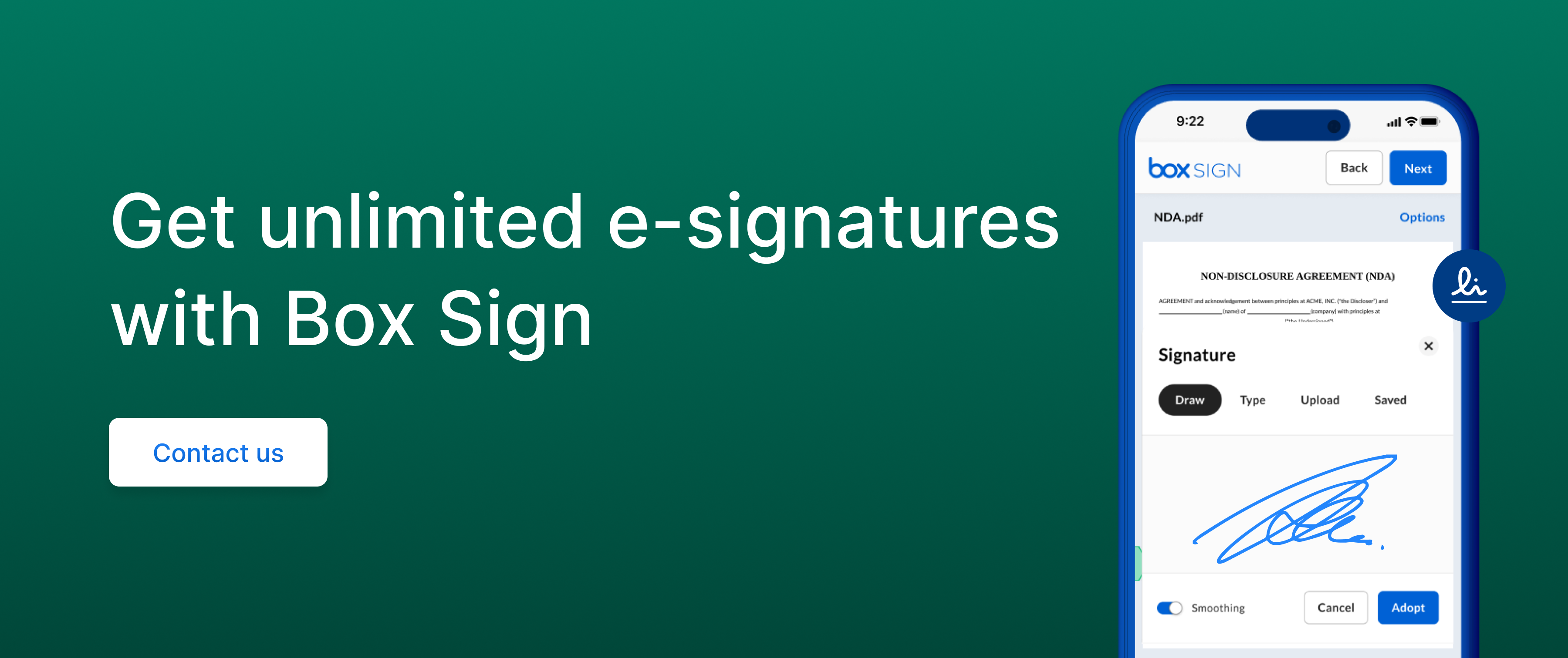 Call to action to get unlimited e-signatures with Box Sign.